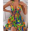 Abito Halter senza schiena, Abito da festa con vita arricciata e volant, Abbigliamento da donna