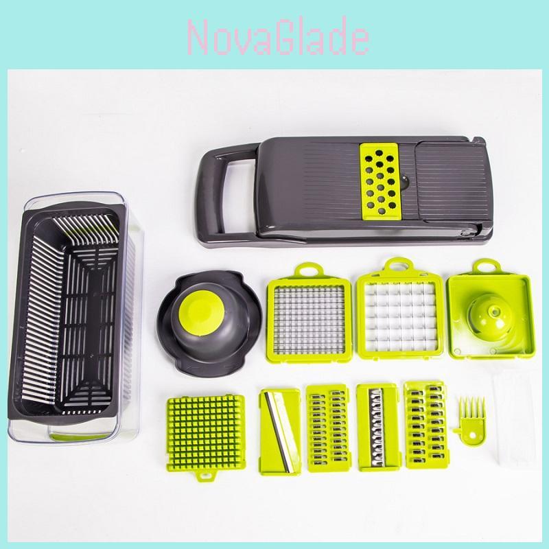 Myvit 8 In 1 Vegetable Cutter With Durable Steel Blades Versatile Fruit Slicer Grater Shredder And Convenient Drain Basket