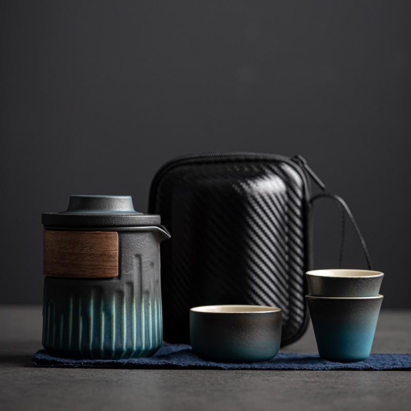 Compact Kuaike Travel Tea Set: One Pot, Four Cups, Portable Gongfu Brewing for Camping & Outdoors