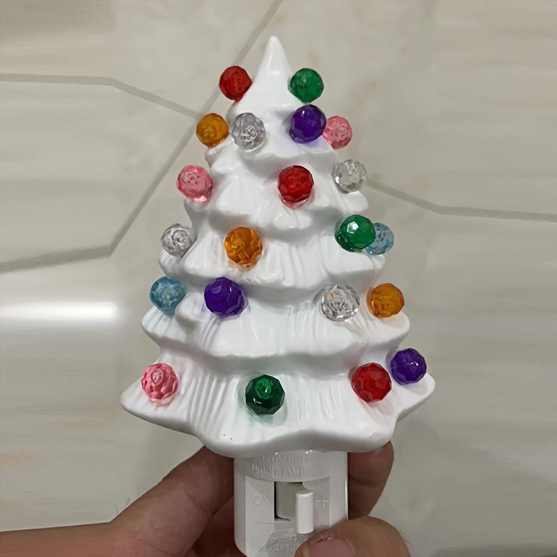 Charming 3D Christmas Tree LED Night Light Festive Red Resin Wall Decor Non-Waterproof 120V US Plug For Indoor Use American Wire Gauge