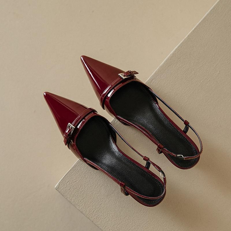 Baotou Sandals Women's Summer New Patent Leather Pointed Middle Heel Cat Heel Shoes French Temperament Small High Heels Empty Single Shoes