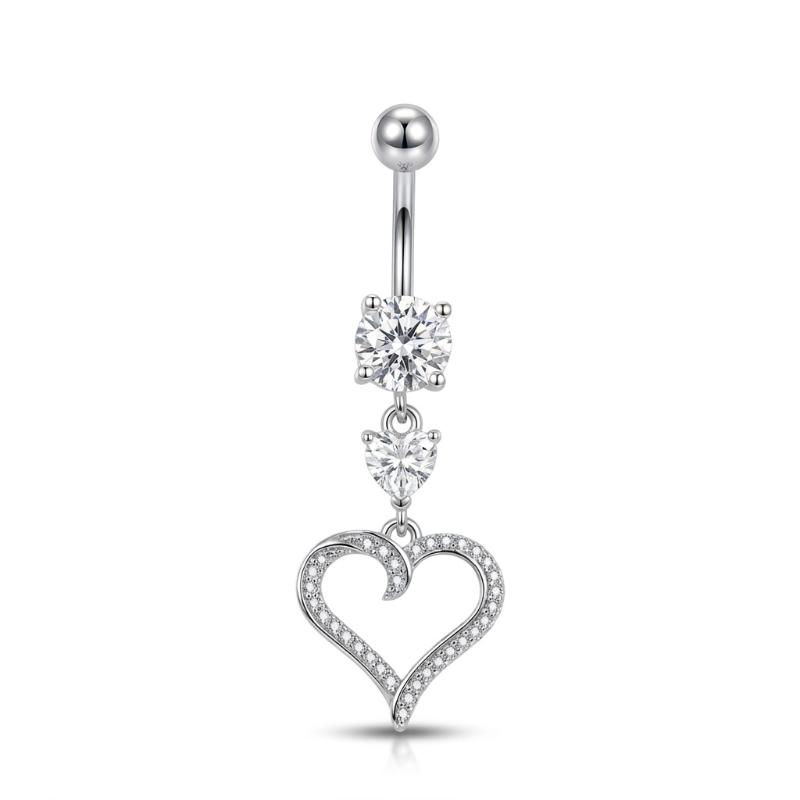 Stainless Steel Dangle Belly Button Rings For Women Shiny Cubic Zirconia Heart Butterfly Flower Navel Piercing Jewelry For Daily