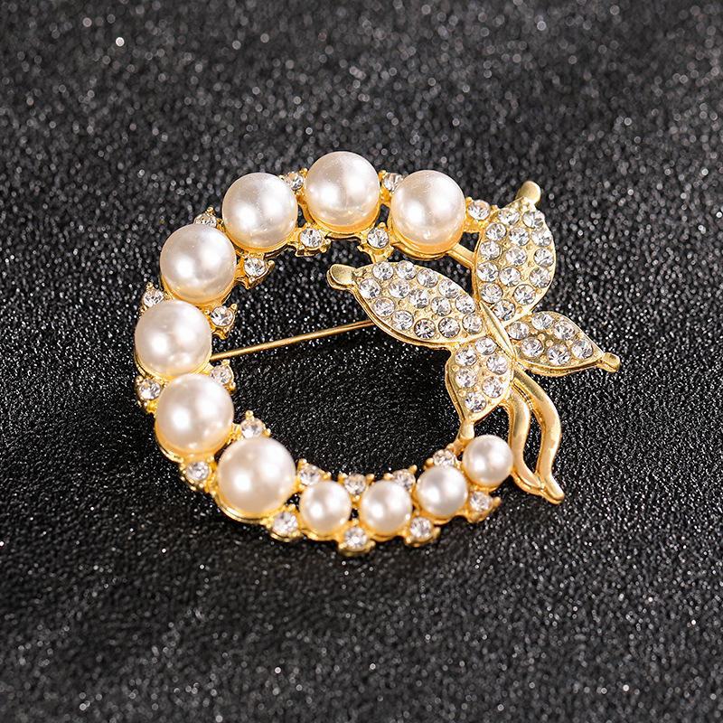 High-End Pearl & Rhinestone Butterfly Brooch for Women's Fashion Suits and Scarves