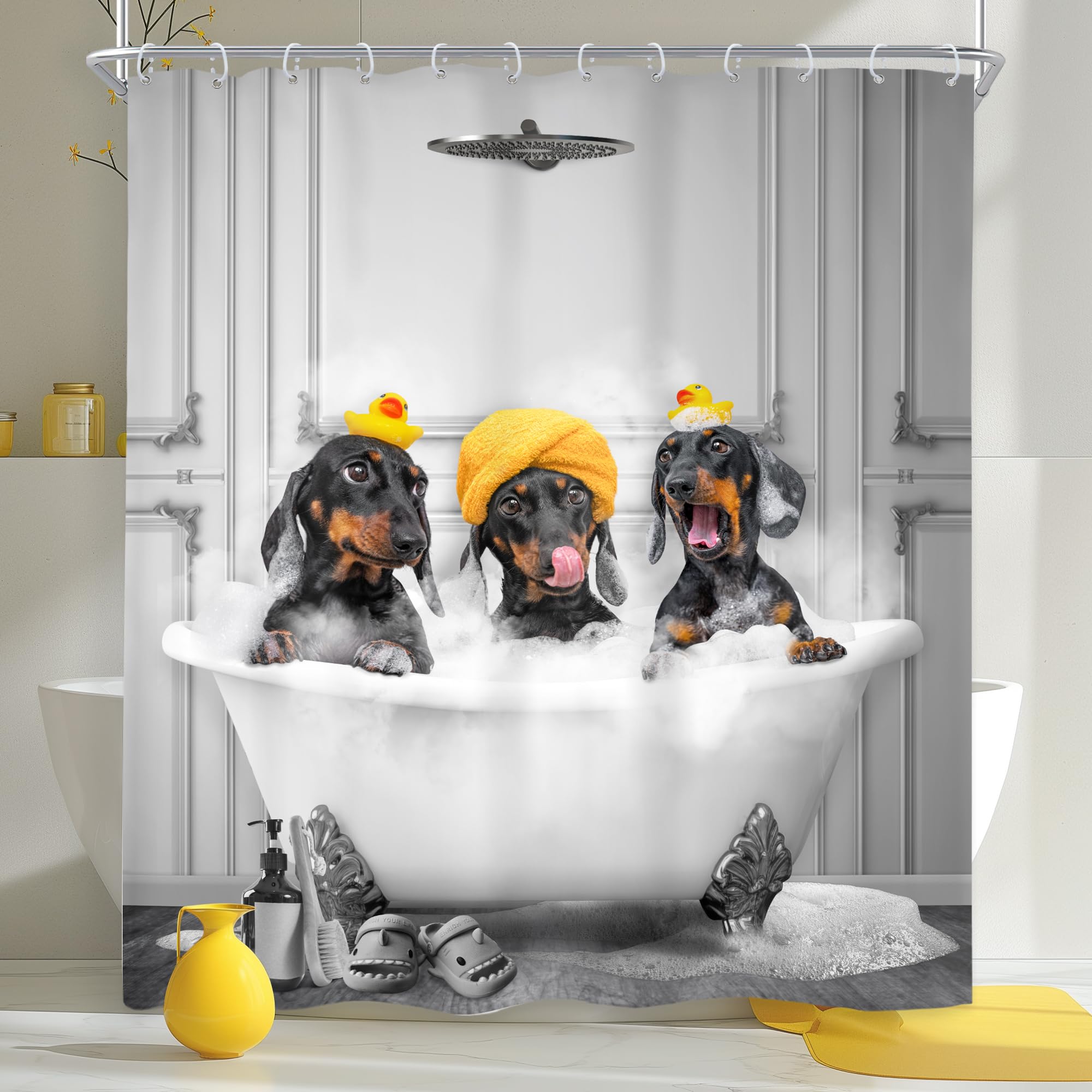

Funny Otter In Bathtub Printed Shower Curtain Black White Wildlife Artwork For Bathroom Decor W60H190(CM)-1 Pcs
