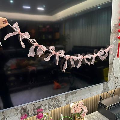 Bandeirola de Laço Rosa Pendente Guirlandas Para Meninas Decoração de Festa de Aniversário de Princesa Chá de Bebê Festa de Casamento Fundo para Fotos