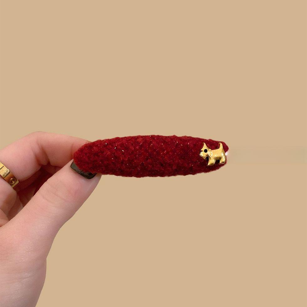 Red Woolen Pony Logo Alligator Clip Elegant Side Hair Clip High-end Bangs Clip Women Daily Hair Accessories