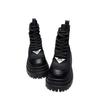 Kurzstiefel Fleece Schnürung Damenstiefel Runde Spitze Plateau Martin Boots Damen Jahres Britischer Stil Schwarz