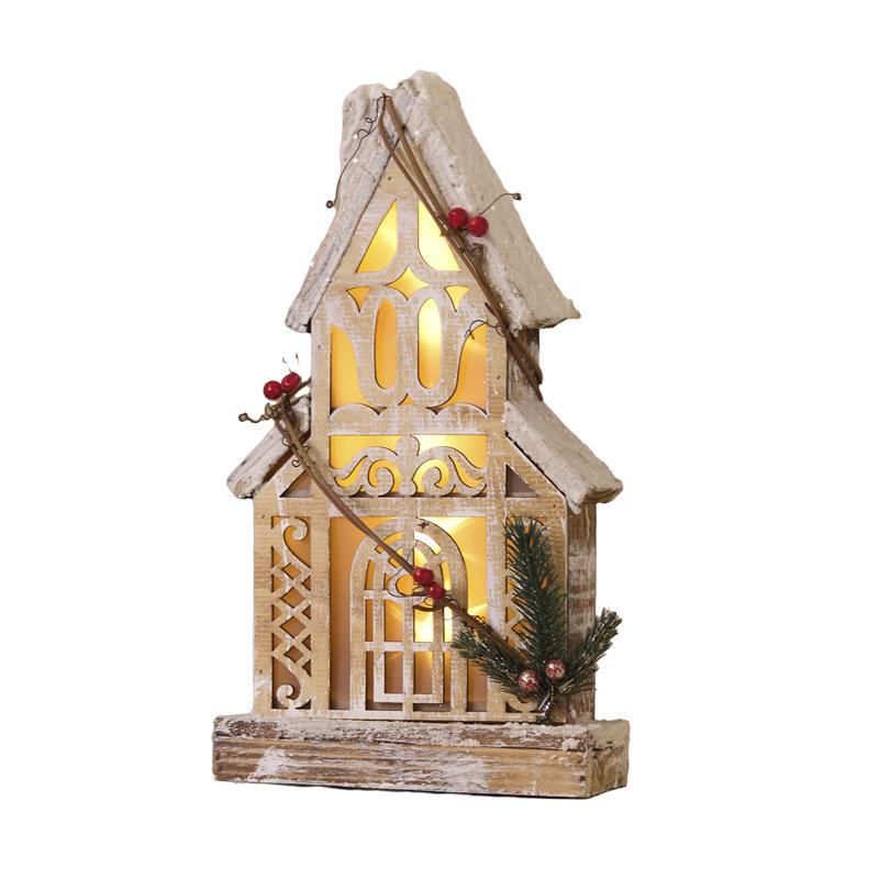 Wooden Luminous Christmas House Ornament with Lights