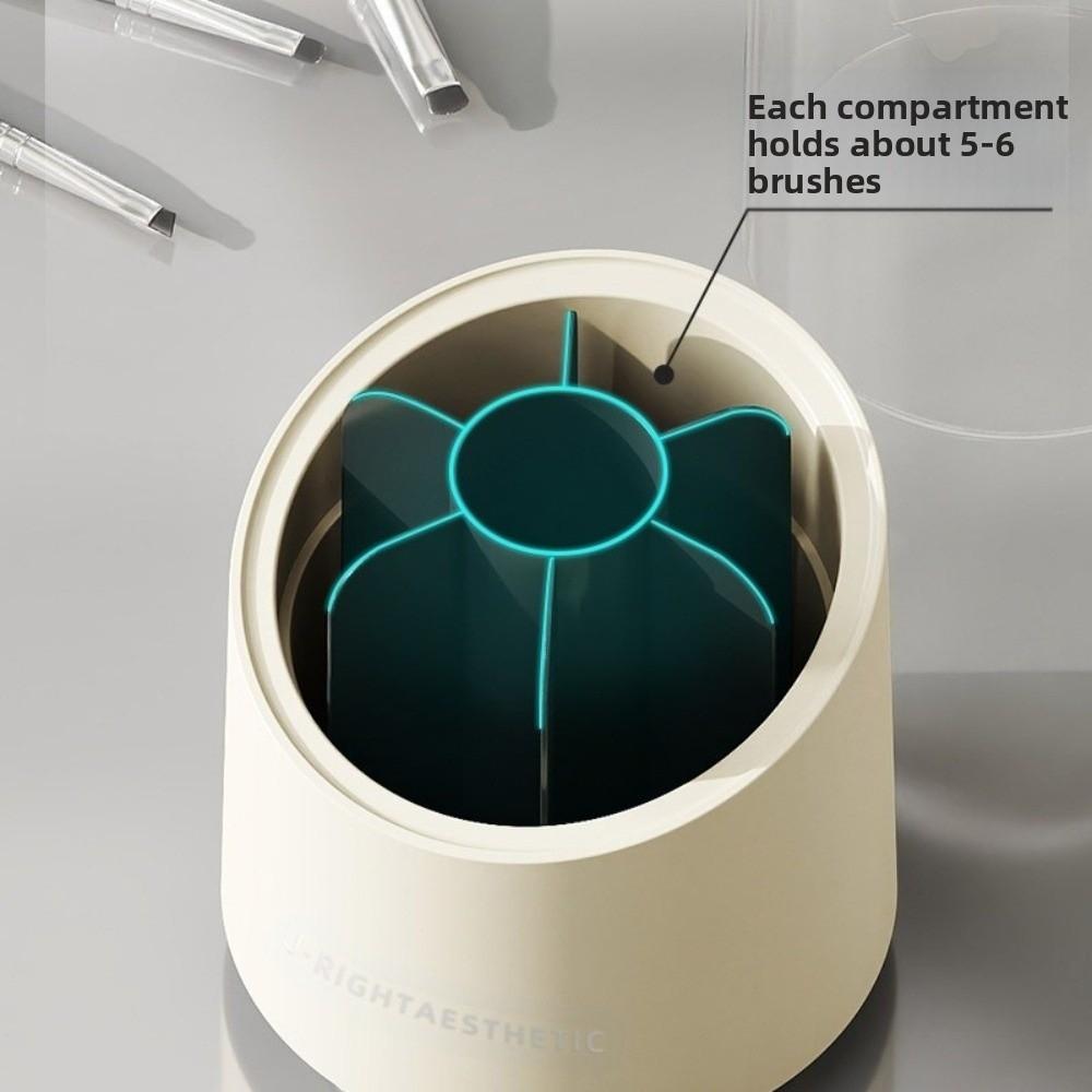 Large Capacity 360° Rotating Makeup Brushes Holder Waterproof Dustproof Cosmetic Storage Box with Lid Space Saving