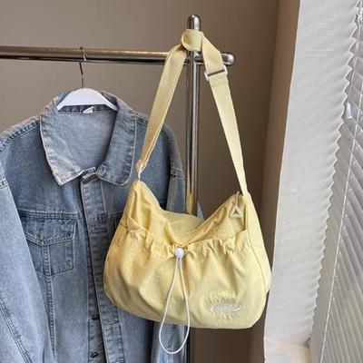 Large Capacity Nyl Cloth Ladies Crossbody Bag Candy Color Pleated Design Women's Shoulder Bag Portable String Female Handbags