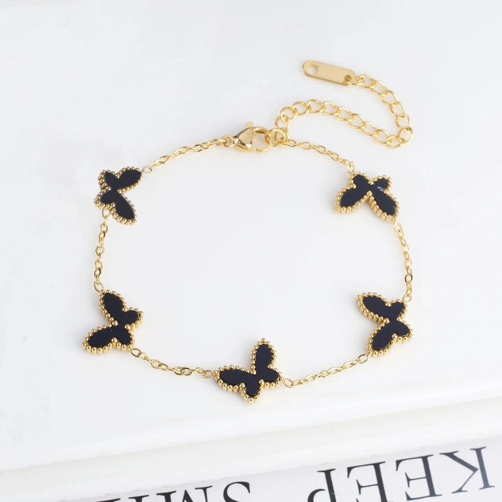 New High Quality Stainless Steel Laser Butterfly Zircon Set Bracelet Necklace Earrings Luxury Women's Party Zircon Clover