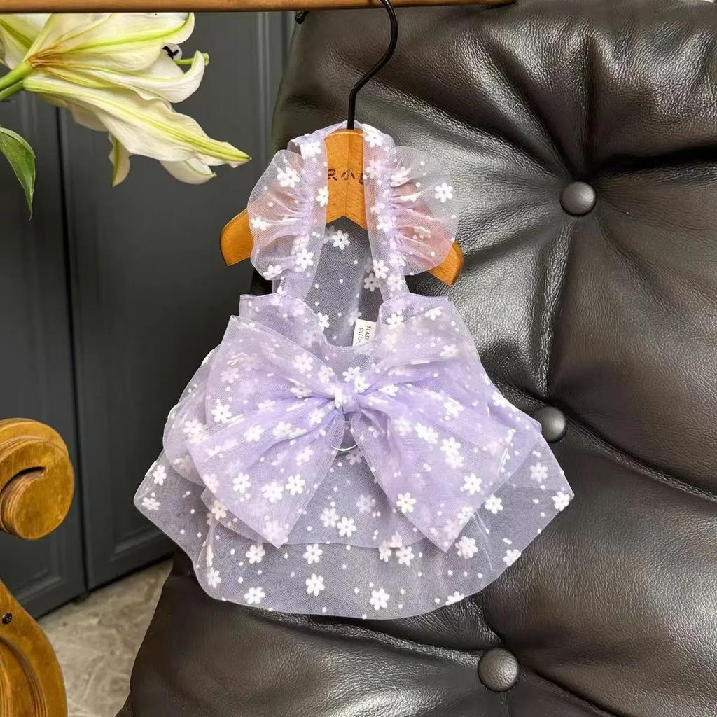 Pet Dog Skirt Summer Thin Love Flying Sleeve Princess Dress Small Teddy Than Bear Mesh Cute Dress Dog Clothes Puppy Clothes