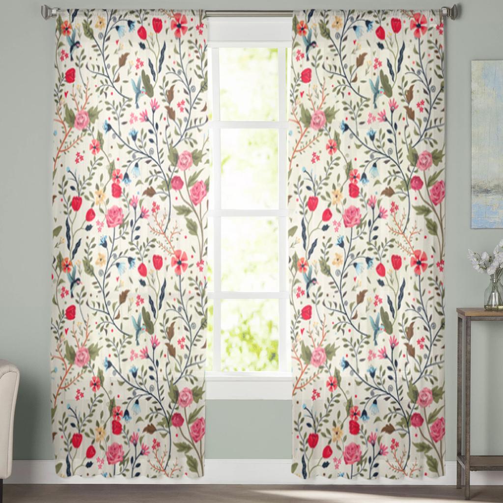 Blumen, Gras, Pflanzen, Gardinen für Wohnzimmer, transparenter Tüll, Fensterbehandlungen, Schlafzimmer, Küche, Wohnkultur, Schleier, Vorhänge