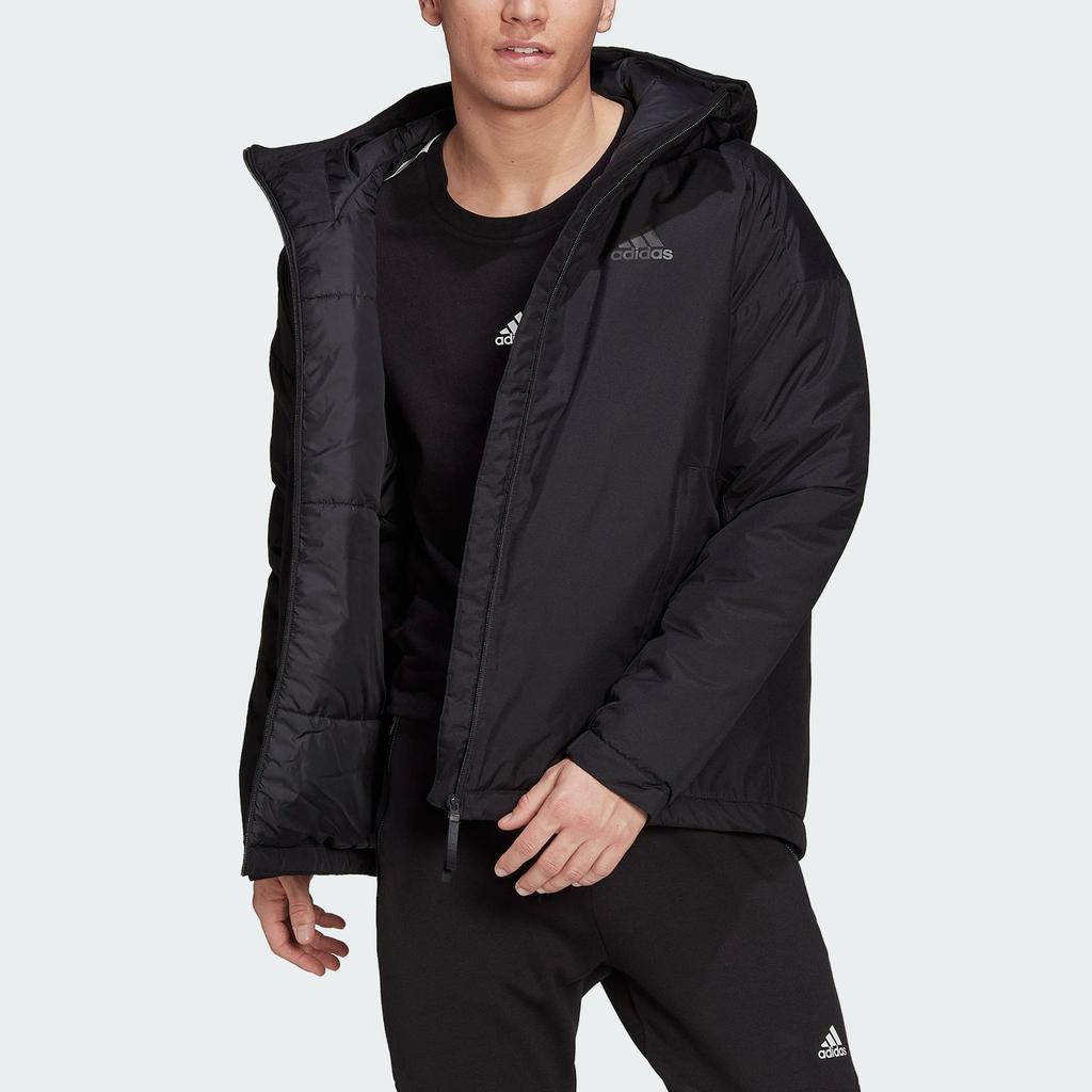 adidas Letter Print Hooded Sports Casual Cotton Jacket Men Jacket Black HG6012