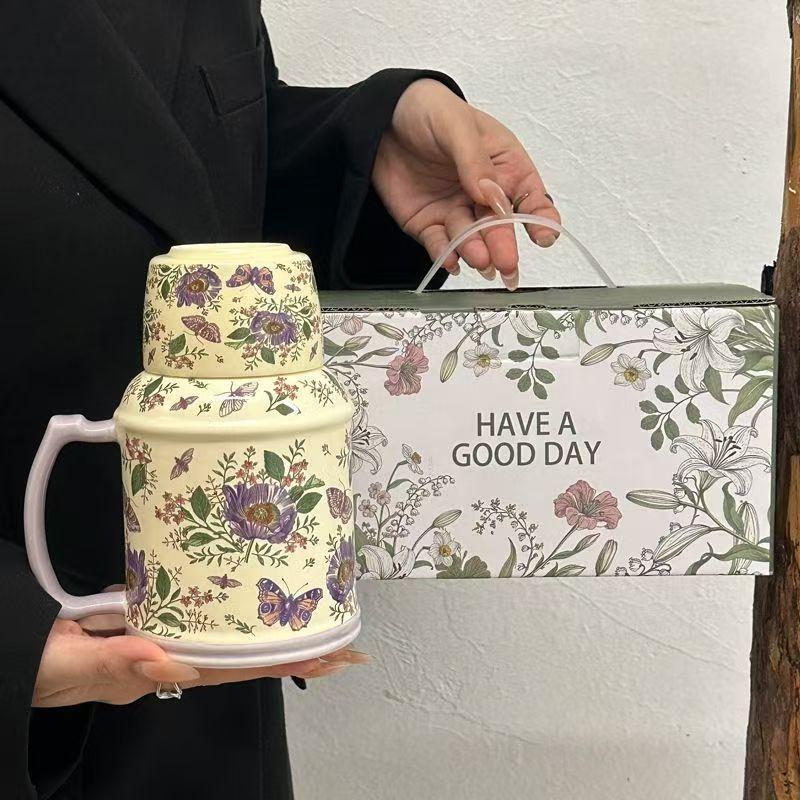 Retro Design Wind Chimes Flower Kettle Cup Set, Afternoon Tea Ceramic Cup, High-End Sense, Large-Capacity Teacup With Lid