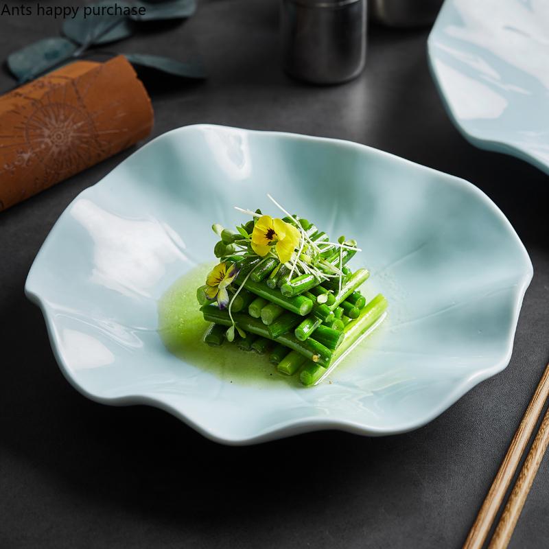 Lotusblatt Keramikteller Suppenteller Schale Speiseteller Obstschale Salatschüssel Dessertschale Merkmal Geschirr Dekorative Teller