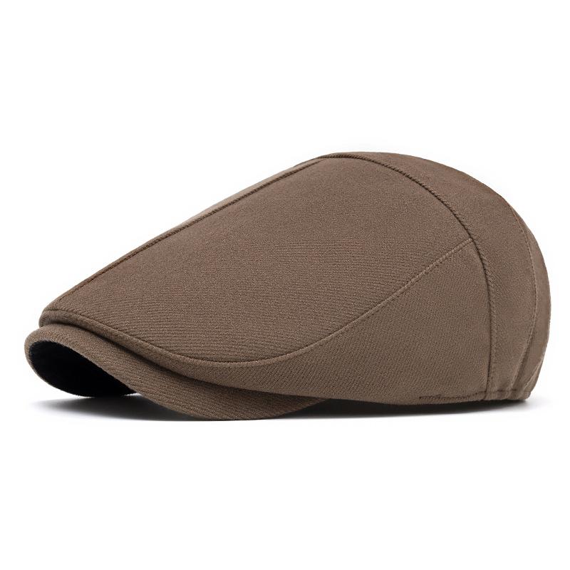 Winter Warm Forward Cap Men's Velvet Thick Cap Woolen Beret Solid Color British Newsboy Cap