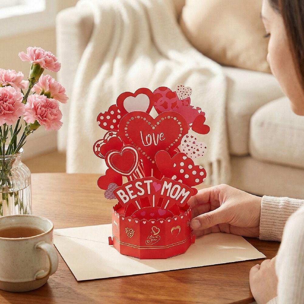 Romantic 3D Award Cup Greeting Cards with Envelope Stereo Love Postcard  Festival Decoration