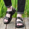 2024 Summer Shoes Men Sandals Genuine Leather Flat Non-slip Holiday Mens Footwear Soft Comfortable Black Brown D076