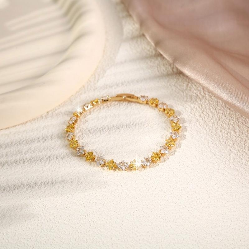 Geometric Pattern Cubic Zirconia Tennis Bracelet Gold Plated Copper Chain Wristband Wrist Accessory For Women Men
