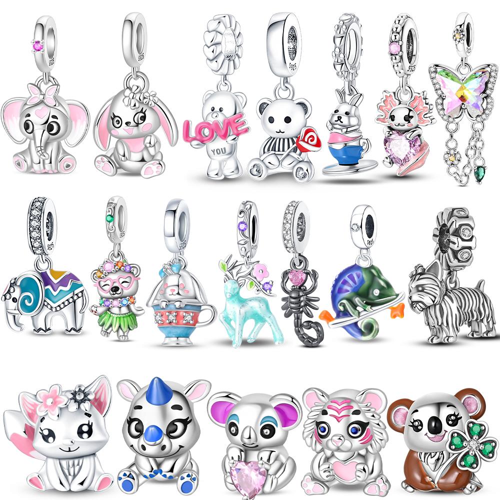 copper Authentic Certified Cute Rabbit Elephant Chameleon Animal Bead Compatible With Bracelets Diy Women Bag Charm Material