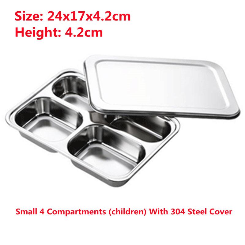 304 Stainless Steel Divided Dinner Tray Lunch Container Food Plate for School Canteen 3/5/4 Section Divided Bento Tray Tableware