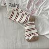 5 Pairs Blogger Simple Versatile Grey and Blue Socks Women's Mid-calf Socks Anti-pilling Sweat Striped Stacked Socks