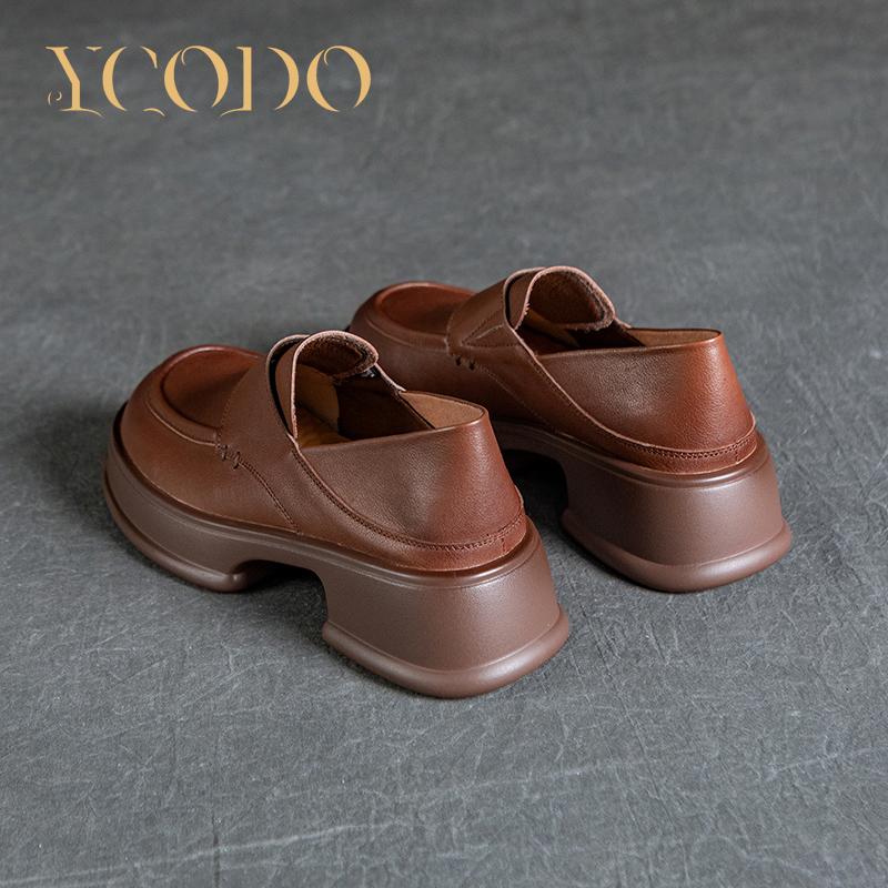 Frauen Frühling, Sommer und Herbst Naturleder Dicker Absatz Hohe Loafer Hausschuhe Zwei Tragen Lederschuhe