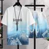 Summer Fashion Men Sets   O-neck Short Sleeve T Shirt & Shorts 2PCS Loose Casual Men Suits