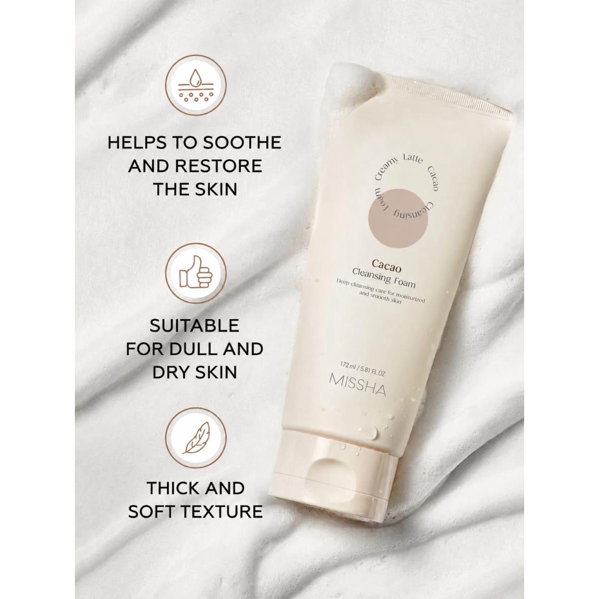 MISSHA Cleansing Foam Cleanser with Cocoa CREAMY LATTE CLEANSING FOAM CACAO, 172ml 1ea