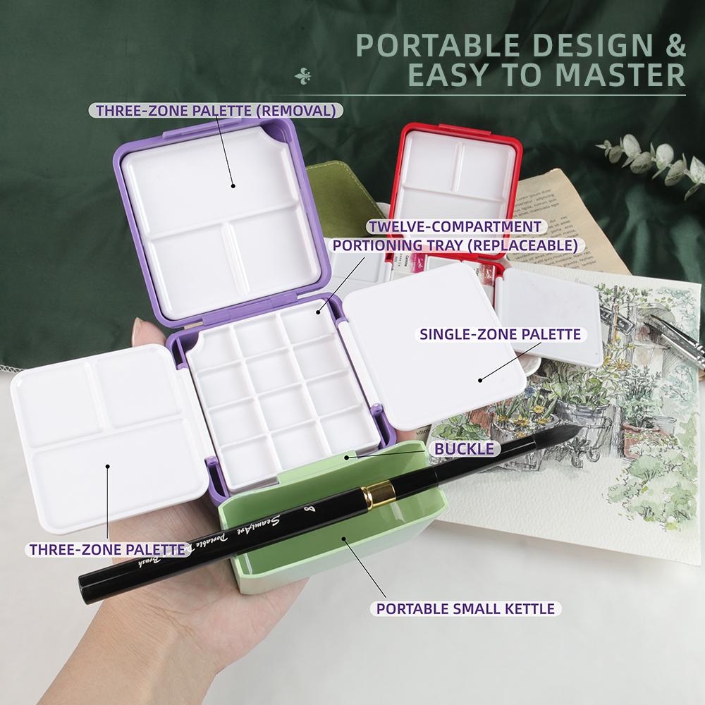 SeamiArt 1pc Portable Travel Watercolor Plastic Painting Box with Palette Half Pan Mini Paint Storage Case for Art Supplies