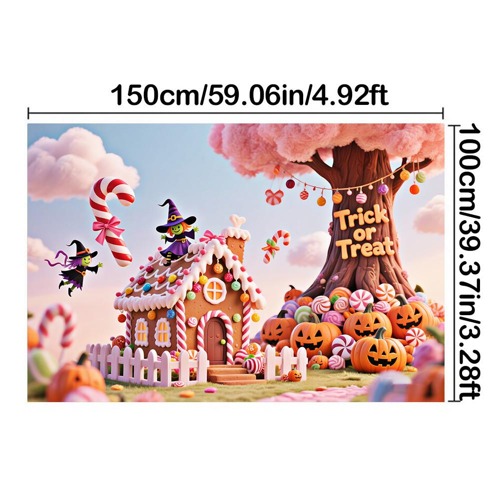 

Пряничный Хэллоуинский Конфетный Домик Задник для Праздничного Мероприятия, Фотобудки, Праздничных Торжеств, Хэллоуинского Декора 150*100cm/59*39in/5*3ft