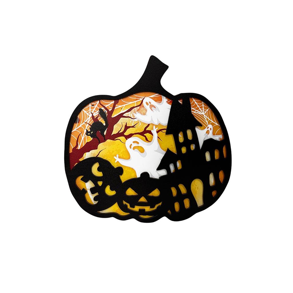 Halloween Pumpkin Wooden Ornament, American Holiday Party 3D Hollow Decoration Atmosphere Ornament