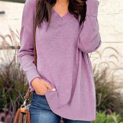 Herbst Winter Einfarbig V-ausschnitt Lose Pullover Casual Langarm T-shirt frauen Kleidung