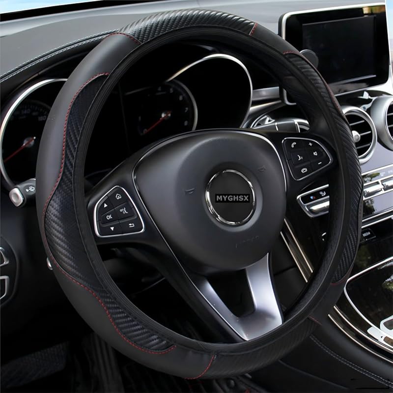 Car Steering Wheel Cover, Universal Microfiber Leather Elastic Carbon Fiber 15 Inch Breathable Anti-Slip Steering Wheel Protector For Men Women,Pink