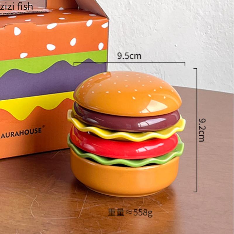 Ceramic Plate Hamburger Shaped Cutlery Set Seasoning Dish Dessert Plate Breakfast Plates Fruit Bowl Dim Sum Dish Snack Tray