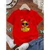 European Sizes A Short-Sleeved Casual T-Shirt for Girls Featuring Cool Glasses And a Cute Yellow Duck Print