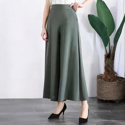 Pantalones de Traje para Mujer Elásticos de Cintura Alta de Pierna Ancha Pantalones Largos con Bolsillos Color Sólido Pantalones Casuales para Uso Diario