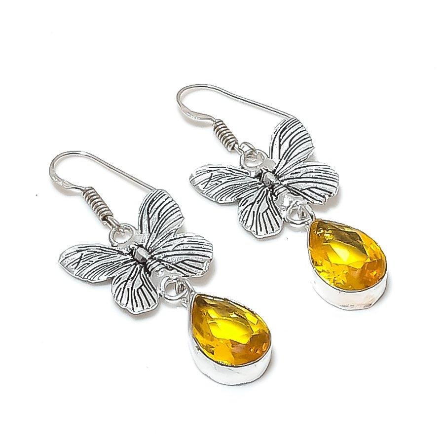 Natural Citrine Gemstone Handmade 925 Sterling Silver Jewelry Earring 1.97 AE-11870