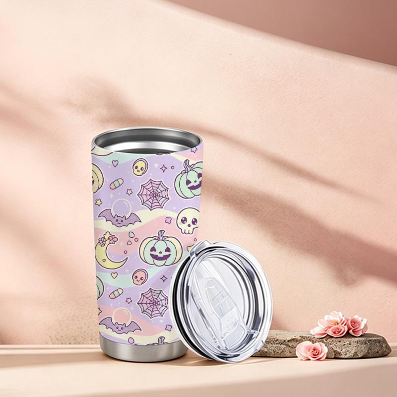 Car Tumbler 591ml Pumpkin Ghost Bat Skull Element Straw Cup Coffee Tumbler Portable Tumbler Metal Drink Mug Gift Cup