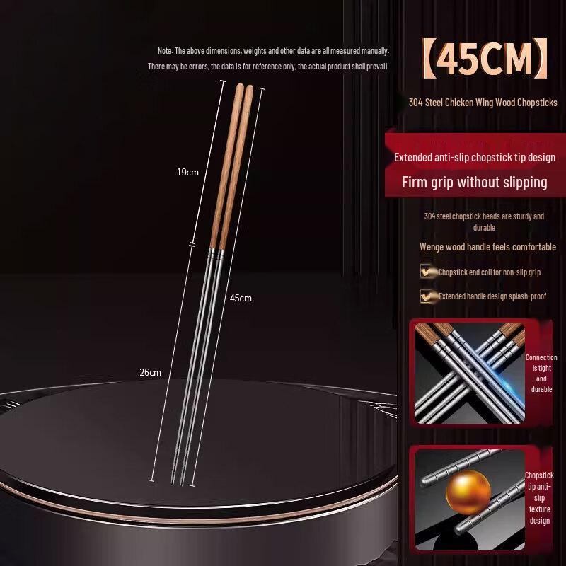 Anvelo 45cm 304 Stainless Steel Chicken Wing Wood Chopsticks