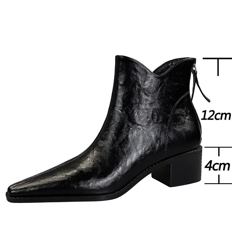 Retro Scratch Pattern Women's Boots, Thick Heel, Pointed Toe Short Boots ,  Slimming Women Ankle Boots Mid Heel Leather Boots