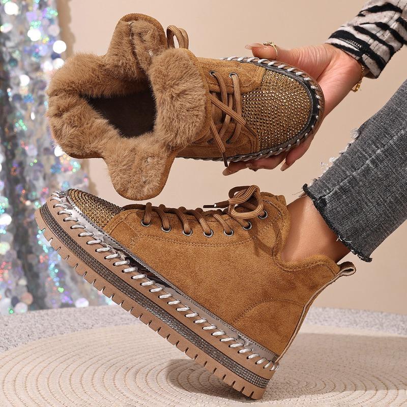 Muffin Lace-up Warm Cotton Shoes 2025 Winter New Platform Size Rhinestone Snow Boots for Women