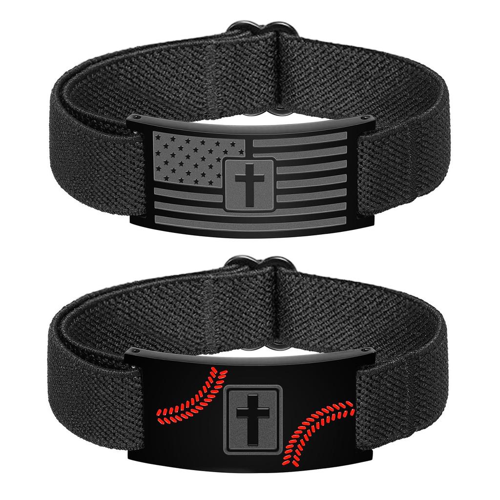 Adjustable Leather Crosses Bracelet For Men Patriotic American Flag Design Stainless Steel Christian Faith Gift