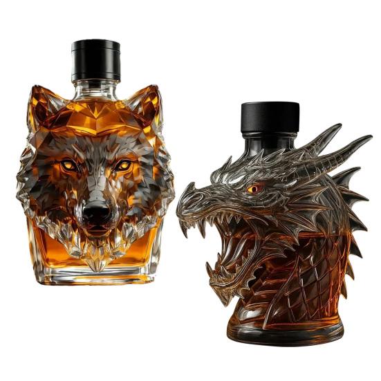 300ml Whiskey Bottle Decanter Wolf Head Shape High Borosilicate Glass Wine Bottle Leak-Proof Seal Whiskey Decanter