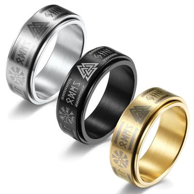 Moda Aço Inoxidável Girar Anéis Giratórios Fidget para Ansiedade para Homens Vintage Odin Nórdico Viking Amuleto Runa Anel Joias Presentes