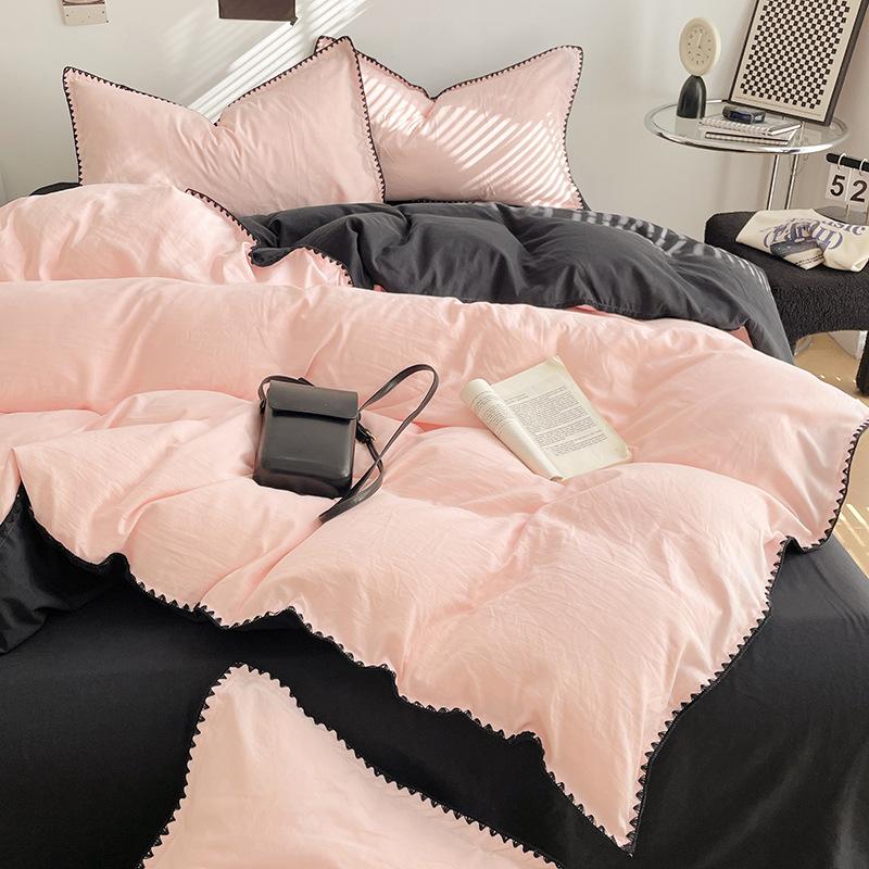 Solid Color Soft Duvet Cover Set Skin Friendly Washable Cotton Queen Bedding Set with Comforter Cover Bed Sheet and Pillowcases