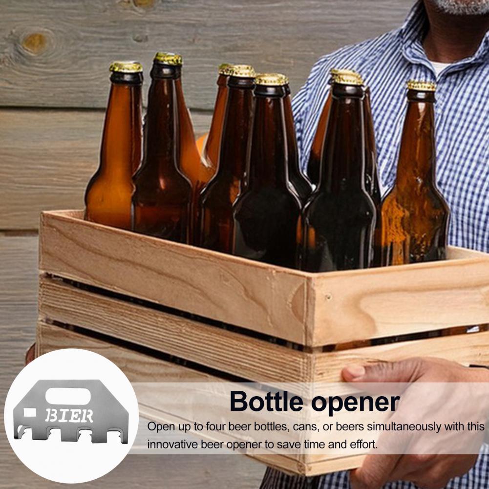 Ölflasköppnare Bärare Rostfritt Stål Burköppnare för 4 Flaskor Kraftig Ölöppnare Köksverktyg för Bar BBQ