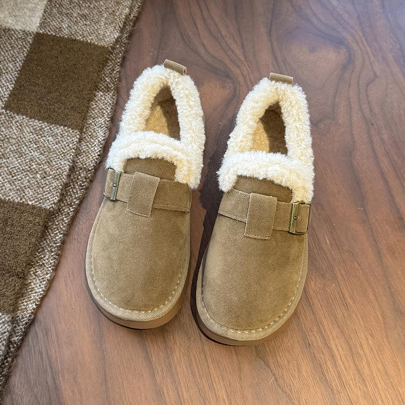 Women's thick bottom large size thickened winter warm fur one snow boots padded lining ankle boots non-slip hiking sports Loafers cotton shoes