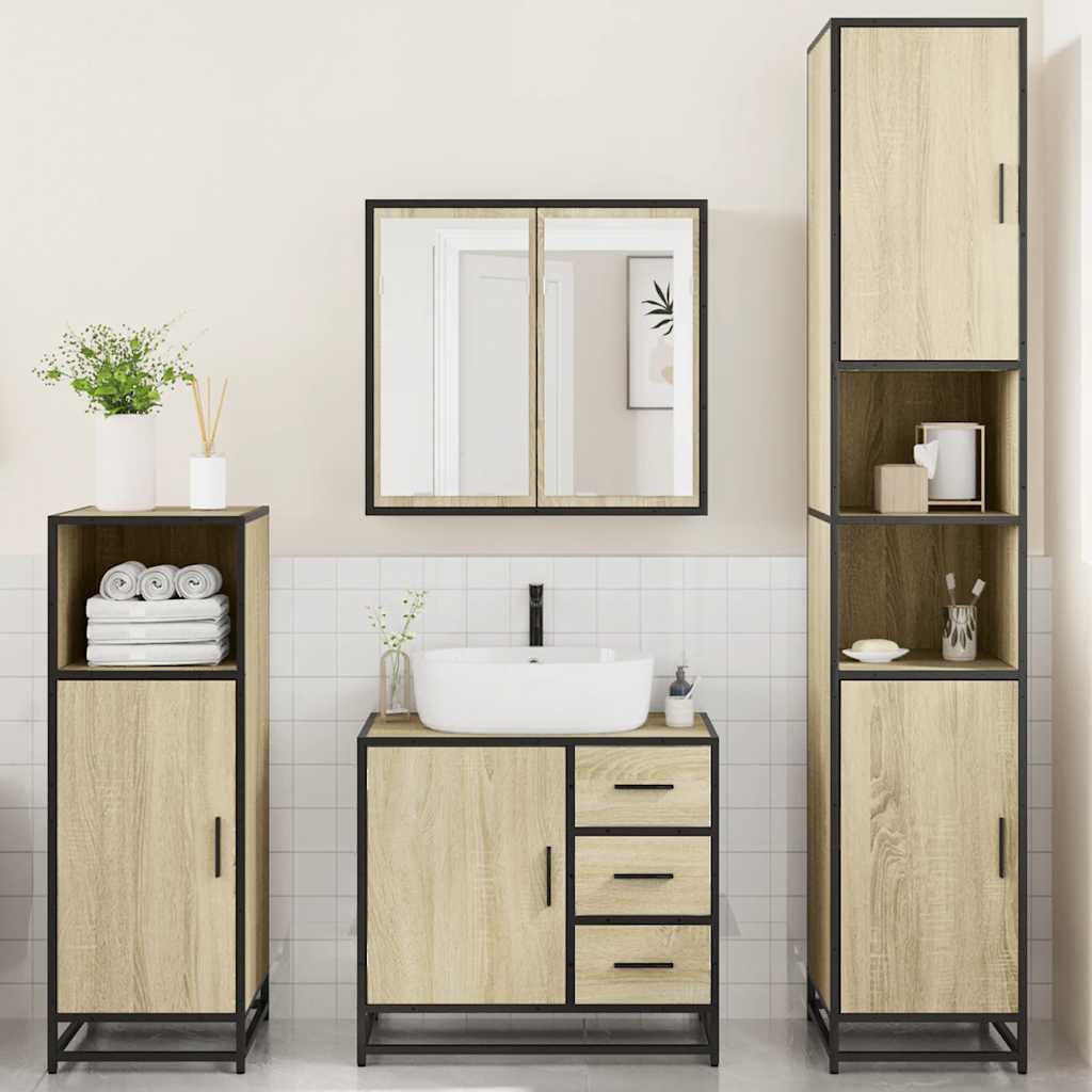 4 Piece Bathroom Furniture Set In Sonoma Oak Engineered Wood